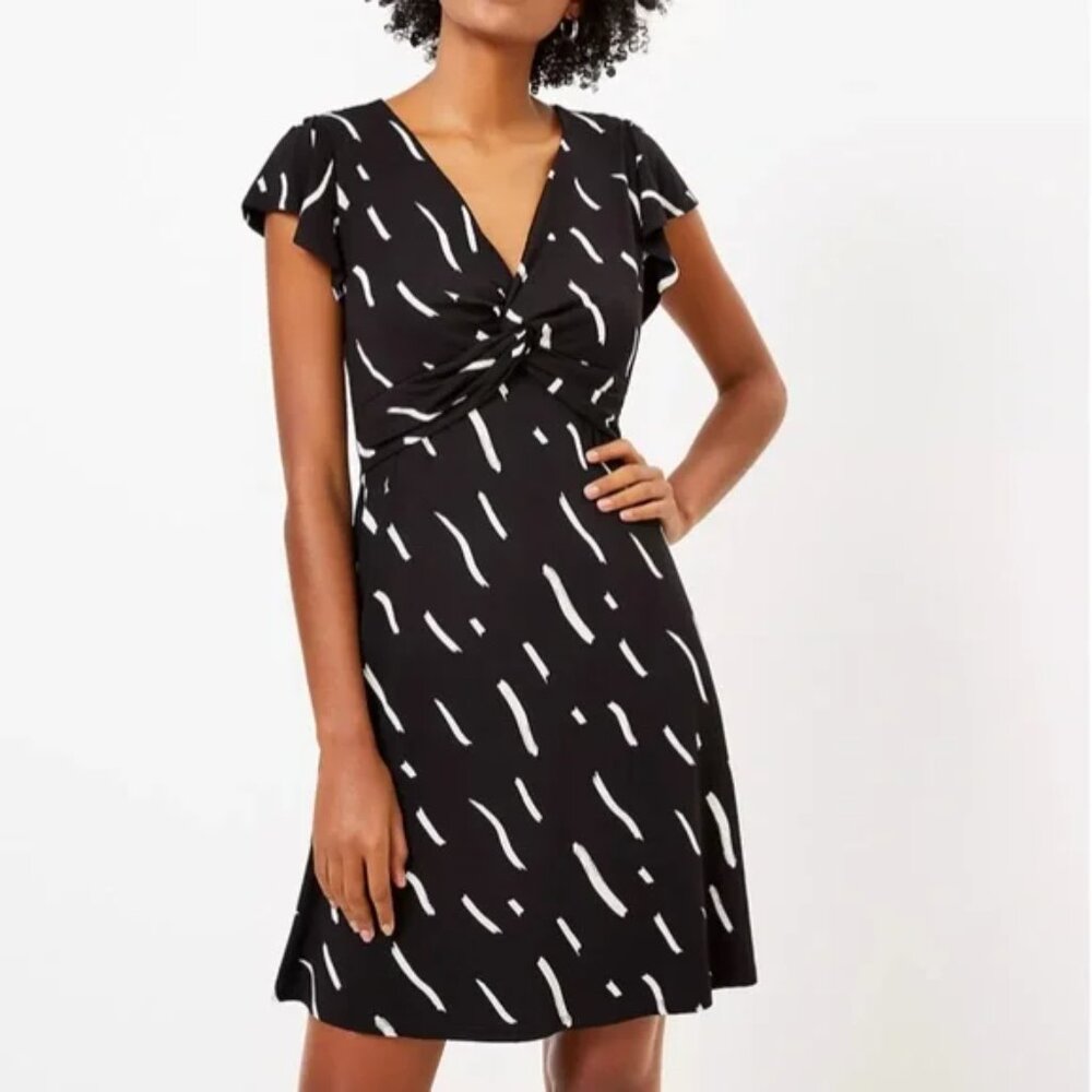 Loft Brushstroke Knotted Swing black and white Dress Size XL